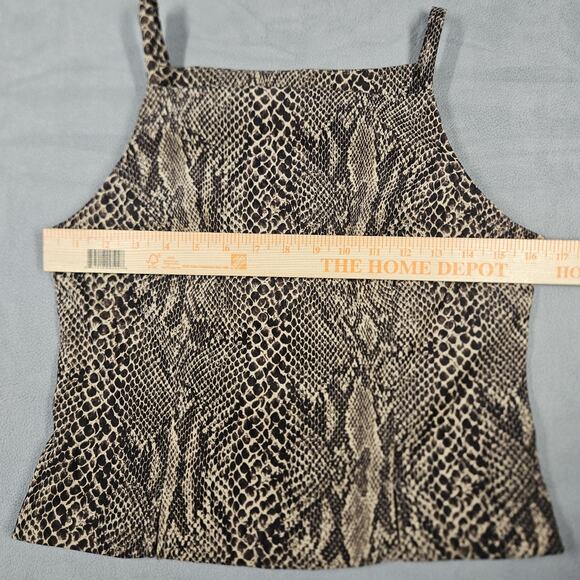 Vtg 90s Y2K Mini Skirt Set Size 7 Brown Snakeskin Slit USA Square Neck Mandee - Picture 9 of 16